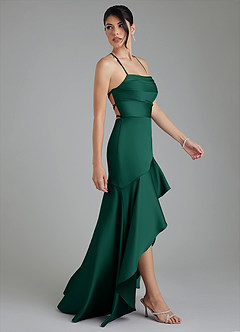 Azazie Jaslene Robes de demoiselle d'honneur Robe Trapèze en Satin extensible Corset émeraude image7