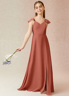 Azazie Everett Junior Clay A-Line Chiffon Dress image1