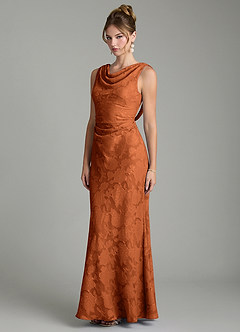 Azazie Kieryn Bridesmaid Dresses Burnt Orange Mermaid Pleated Floral Burnout Dress image9