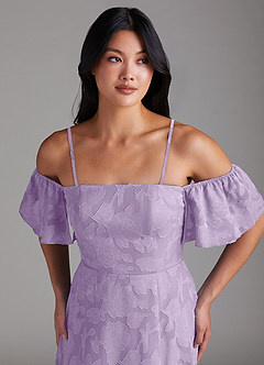Azazie Sue Bridesmaid Dresses Lilac A-Line Off the Shoulder Floral Burnout Convertible Dress image2