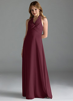 Azazie Tessie Junior Cabernet A-Line Pleated Chiffon Dress image1