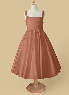 Azazie Cutie Pie vestidos de niña de las flores Vestido de Bronceador de Satin Mate de Corte En A con Plisado image4