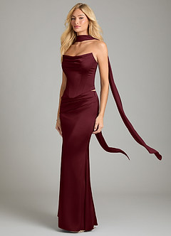 Azazie Sorrel Bridesmaid Dresses Cabernet Mermaid Strapless Stretch Satin Convertible Dress image1