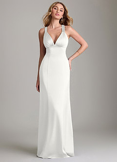 Azazie Cemion Suknie dla druhen Linia A Satyna elastyczna Do ziemi Sukienka image1