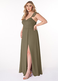 Azazie Everett Bridesmaid Dresses Willow Green A-Line V-neck Ruched Chiffon Dress image8