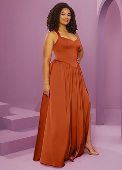 Barbie ♥ Azazie Robes de demoiselle d'honneur Robe Trapèze en Satin extensible avec poches Orange Brûlée image12
