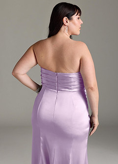 Azazie Yola Bridesmaid Dresses Frosted Lilac Sheath V-Neck Pleated Stretch Satin Convertible Dress image15