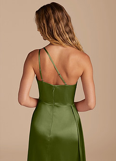 Azazie Maron Final Sale Olive Sheath One Shoulder Metallic Satin Dress image2