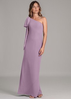 Azazie Capri Bridesmaid Dresses Wisteria A-Line One Shoulder Chiffon Dress image5