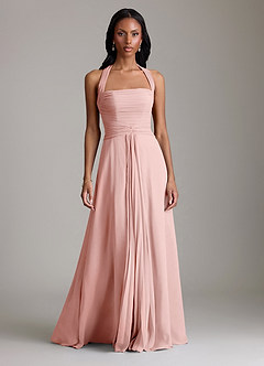 Azazie Clarisa Bridesmaid Dresses Powder Pink A-Line Pleated Chiffon Dress image5