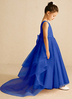 Azazie Pumpkin Flower Girl Dresses Royal Blue A-Line Convertible Tulle Dress image3