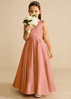 Azazie Pipsy Blumenmädchenkleider A-Linie Schleifen Matte Satin Kleid Mai Tai image5