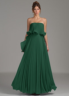 Azazie Alexia Abiti da Damigella Abito A-Line in Chiffon Drappeggiato Verde Scuro image4