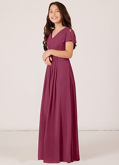 Azazie Peony Junior Mulberry A-Line Pleated Chiffon Dress image3