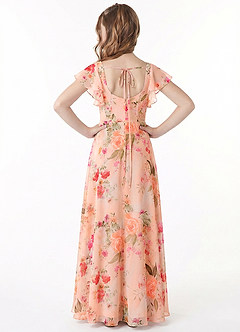 Azazie Bondi Junior Abito A-Line in Chiffon Fiocco Abstract Bouquet Floral image3