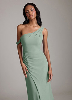 Azazie Madelyn Bridesmaid Dresses Silver Sage Mermaid One Shoulder Chiffon Convertible Dress image4