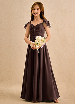 Azazie Meimei Girls Formal Robe Demoiselle D'honneur Fillette Robe Trapèze en Mousseline de soie Plissée Ganache image1