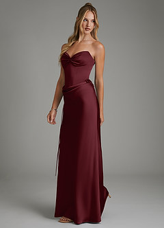 Azazie Natasha Vestidos de damas de honor Vestido Cabernet de Satén Elástico de Corte Sirena con Corsé image6