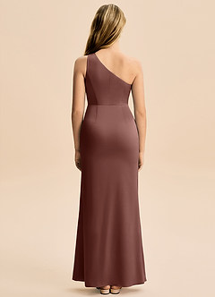 Azazie Akilah Junior Espresso Sheath Pleated Stretch Satin Dress image6