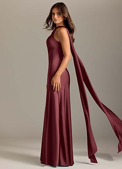 Azazie Kinsley Bridesmaid Dresses Merlot Mermaid Side Slit Stretch Satin Dress image4
