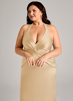 Azazie Valerie Brudtärnklänningar Klä av Sjöjungfru i Stretch Satin Plisserad Guld image13