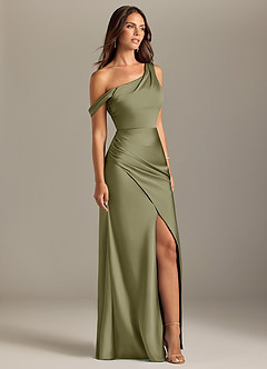 Azazie Madelyn Bridesmaid Dresses Pistachio Mermaid Off the Shoulder Stretch Satin Convertible Dress image4