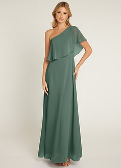 Azazie Lizzy Bridesmaid Dresses Sea Moss A-Line One Shoulder Chiffon Dress image1