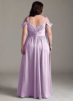 Azazie Lianne Bridesmaid Dresses Frosted Lilac A-Line Off the Shoulder Stretch Satin Dress image2
