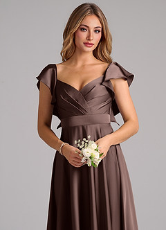 Azazie Leilani Bridesmaid Dresses Ganache A-Line Ruched Stretch Satin Dress image5