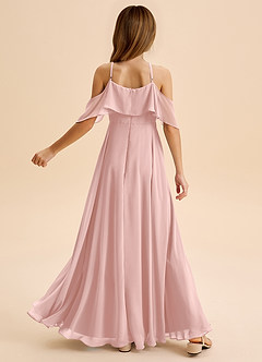 Azazie Tessabelle Junior Powder Pink A-Line Off the Shoulder Chiffon Dress image2