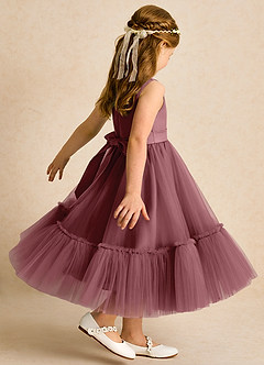 Azazie Miracle Flower Girl Dresses Desert Rose A-Line Bow Matte Satin Dress image5