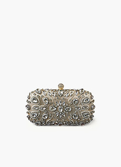front Apricot Crystal Embellished Ornate Clutch Bag