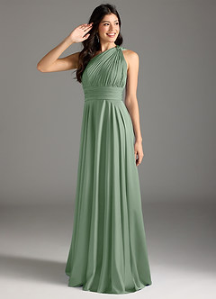 Azazie Charlize Jurken voor bruidsmeisjes Jurk van Stretch Satijn met A-lijn One-shoulder Matcha image1