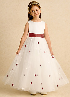 Azazie Cricket Flower Girl Dresses Ivory Terracotta Ball-Gown Pleated Matte Satin Dress image4