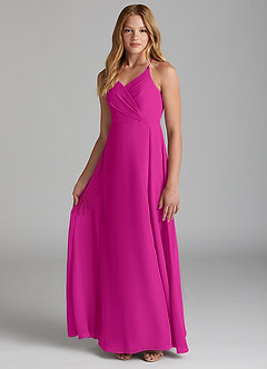 Azazie Davis Junior Fuchsia A-Line Chiffon Dress image3