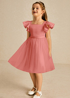 Azazie Kaeya Flower Girl Dresses Salmon Pink A-Line Bow Tulle Dress image4