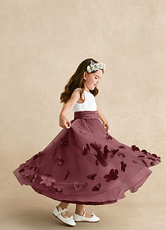 Azazie Vi vestidos de niña de las flores Vestido de Rosa Del Desierto de Tul de Corte En A con Sin mangas image2