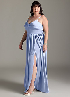 Azazie Zeya Bridesmaid Dresses Ice A-Line Pleated Stretch Satin Dress image13
