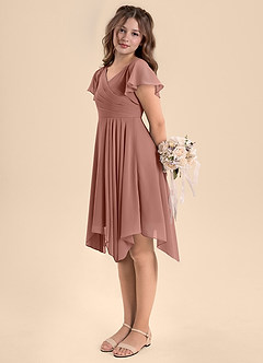 Azazie Janeaurelia Junior Robe Trapèze en Mousseline de soie Plissée Rose De Cèdre image5