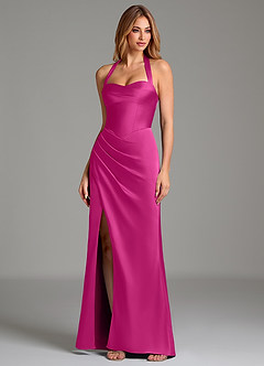 Azazie Serenity Vestidos de damas de honor Vestido Fucsia de Satén Elástico de Corte Sirena con Escote corazón image4