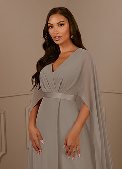 Azazie Isa Mother of the Bride Dresses Taupe A-Line V-Neck Pleated Chiffon Dress image5