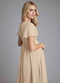 Azazie Verna vestidos de dama de honor de maternidad Vestido de Corte en A Cuello en V fruncido Hasta el suelo Gasa image7