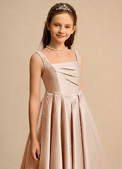 Azazie Mochi Girl vestidos de niña de las flores Vestido de Rosa Inglesa de Satin Mate de Princesa con Plisado image7