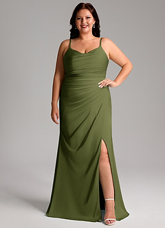 Azazie Deandra Brautjungfernkleider Meerjungfrau-Linie Plissee Stretch-Satin Kleid Olivgrün image7