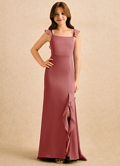Azazie Novalie Girls Formal Robe Demoiselle D'honneur Fillette Robe Sirène en Satin extensible Arc Antique Rose image4