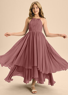 Azazie Elliora Junior Desert Rose A-Line Pleated Chiffon Dress image5