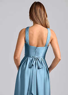 Azazie Dixie Bridesmaid Dresses Steel Blue A-Line Pleated Stretch Satin Dress image2