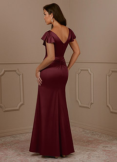 Azazie Roya Mother of the Bride Dresses Cabernet Mermaid V-Neck Pleated Stretch Satin Dress image3