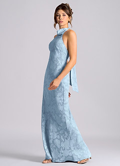 Azazie Velli 신부 들러리 드레스 인어 하이넥 플로럴 번아웃 바닥 길이 드레스 image3