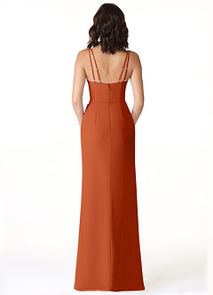 Azazie Leo Robes de demoiselle d'honneur Robe Sirène en Mousseline de soie Col V plissé Orange Brûlée image2